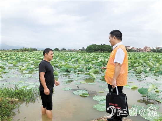 臺(tái)山農(nóng)商銀行工作人員向種植大戶了解春耕生產(chǎn)情況。