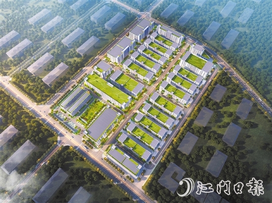 位于鶴城鎮(zhèn)的澳灣奎地電子科技產(chǎn)業(yè)園項目，是鶴山市單體最大的園林式“工改工”項目。圖為項目效果圖。