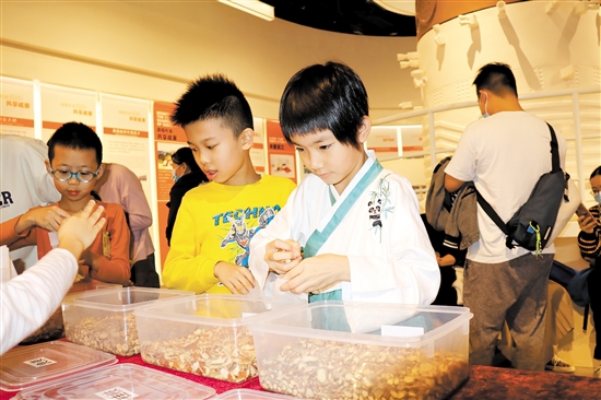 小朋友走進(jìn)李錦記新會(huì)生產(chǎn)基地，了解調(diào)味品的制作。