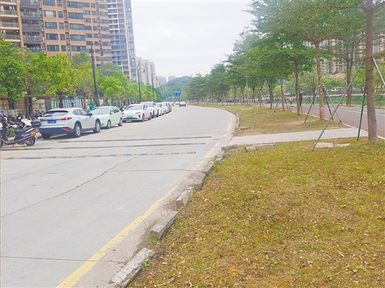 改造前的桂香路為雙向單車道，混凝土路面開裂明顯，路緣石破損嚴重。