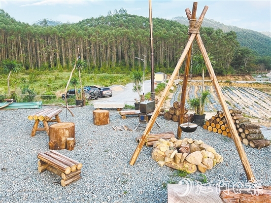 ▲臺山本地民宿創(chuàng)新打造了草坪公園、野餐區(qū)域，配備相關(guān)設(shè)施供游客露營、野餐使用。